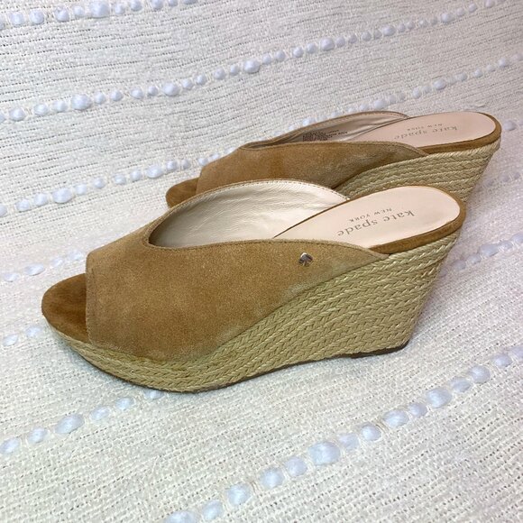 Kate Spade Thea Wedge Suede Espadrille Sandals Platform Open Toe Size 8.5 - Picture 1 of 13